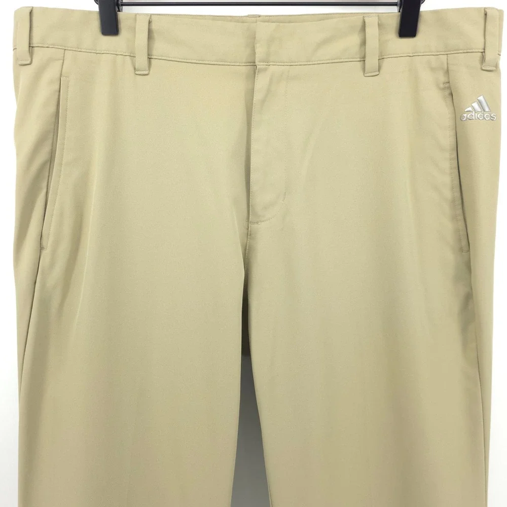 Adidas Mens‎ Golf Pants 35x32 Khaki Tan 3-Stripe Performance Trousers